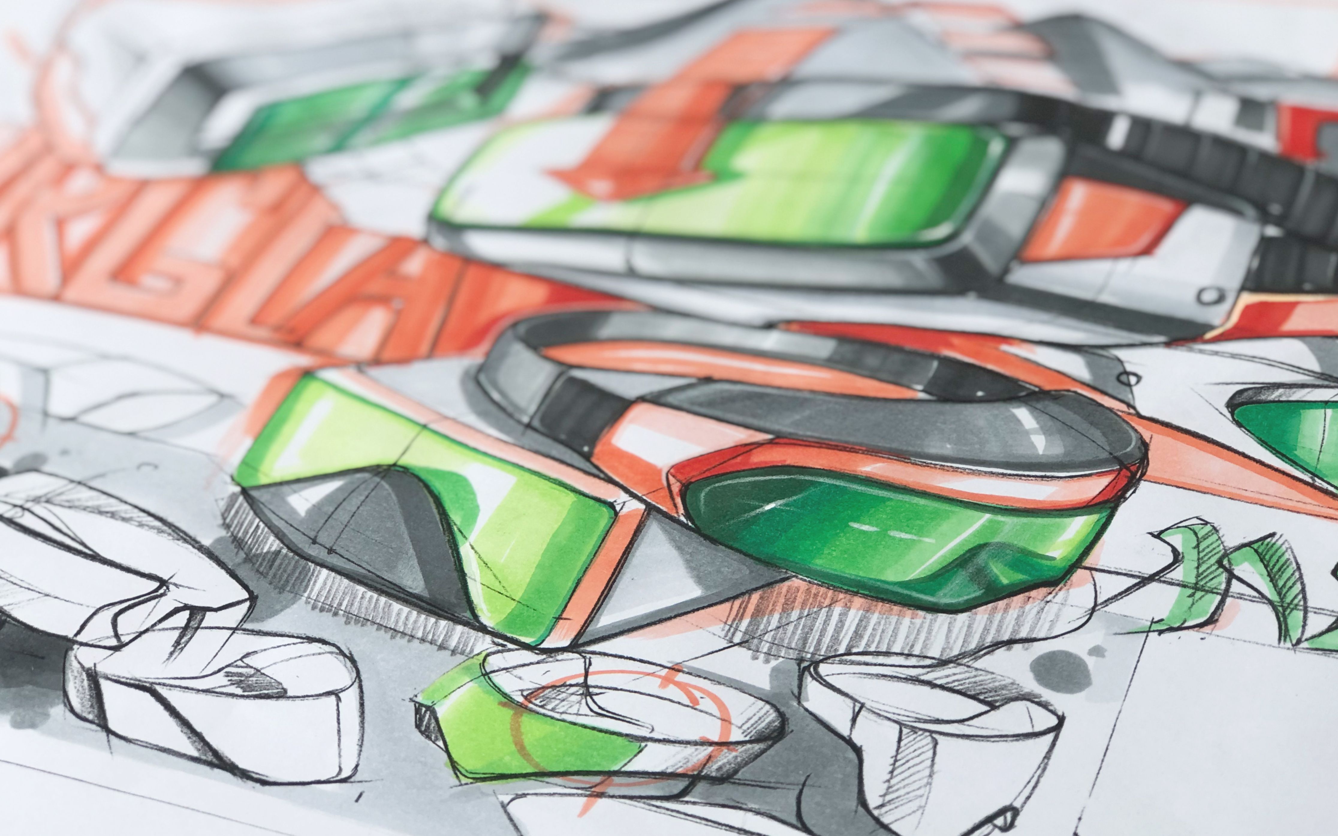 工业设计手绘产品设计手绘科技类产品考研版面绘制vr眼镜主题