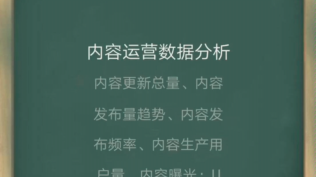 内容运营数据分析内容更新总量、内容发布量趋势、内容发布频率、内容生产用户量、内容曝光:UV、Pv、送达率、日活占比、内容点击、单条内容、内容...