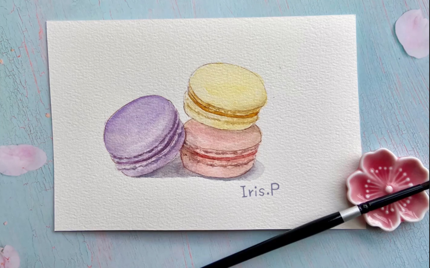 【水彩教程】清新可爱的马卡龙,适合新手的钢笔淡彩