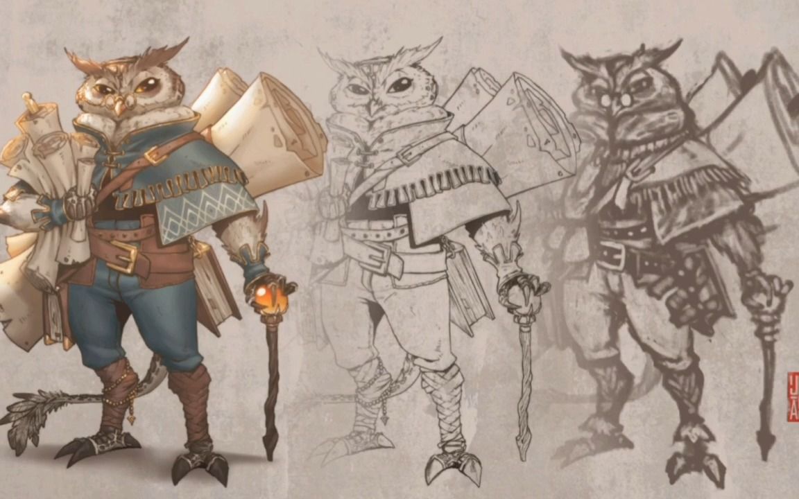 热爱知识的贵族猫头鹰角色概念设计 krita