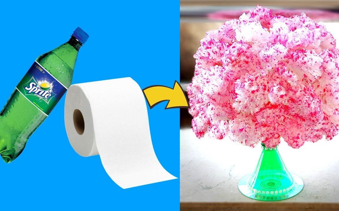 diy:塑料瓶花瓶工艺 - 卫生纸花 - 家居装饰理念 - 惊人的回收_哔哩