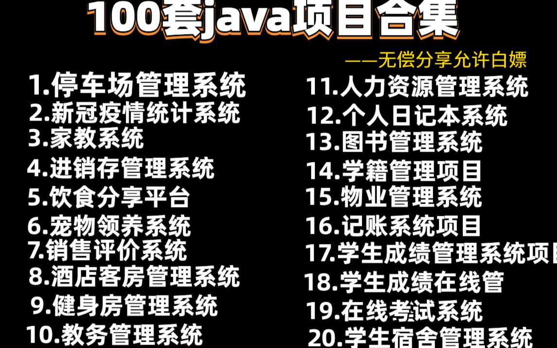 【Java毕设项目合集】整整100套毕设系统(附源码+数据库)带你轻松完成毕业设计!练手项目无偿分享,允许白嫖!java项目java毕设java项目实战哔哩...