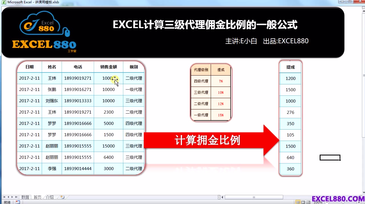 Excel计算三级代理佣金比例的一般公式哔哩哔哩bilibili