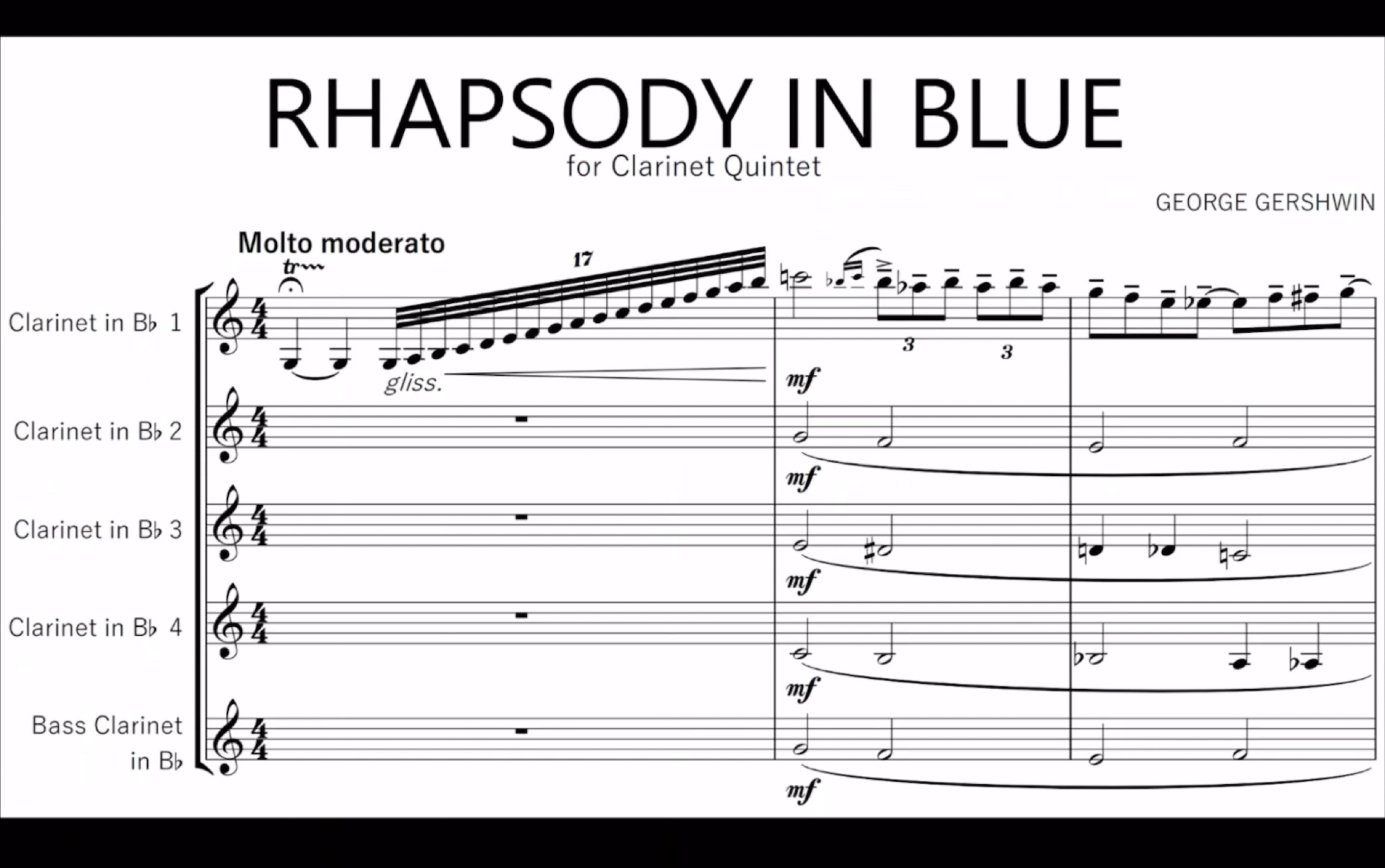 [图][单簧管]《蓝色狂想曲》Gershwin:Rhapsody in Blue(arranged for clarinet quintet)