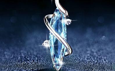 纯银托帕石蓝色水晶项链女士吊坠轻奢小众2023新款学生送女朋友