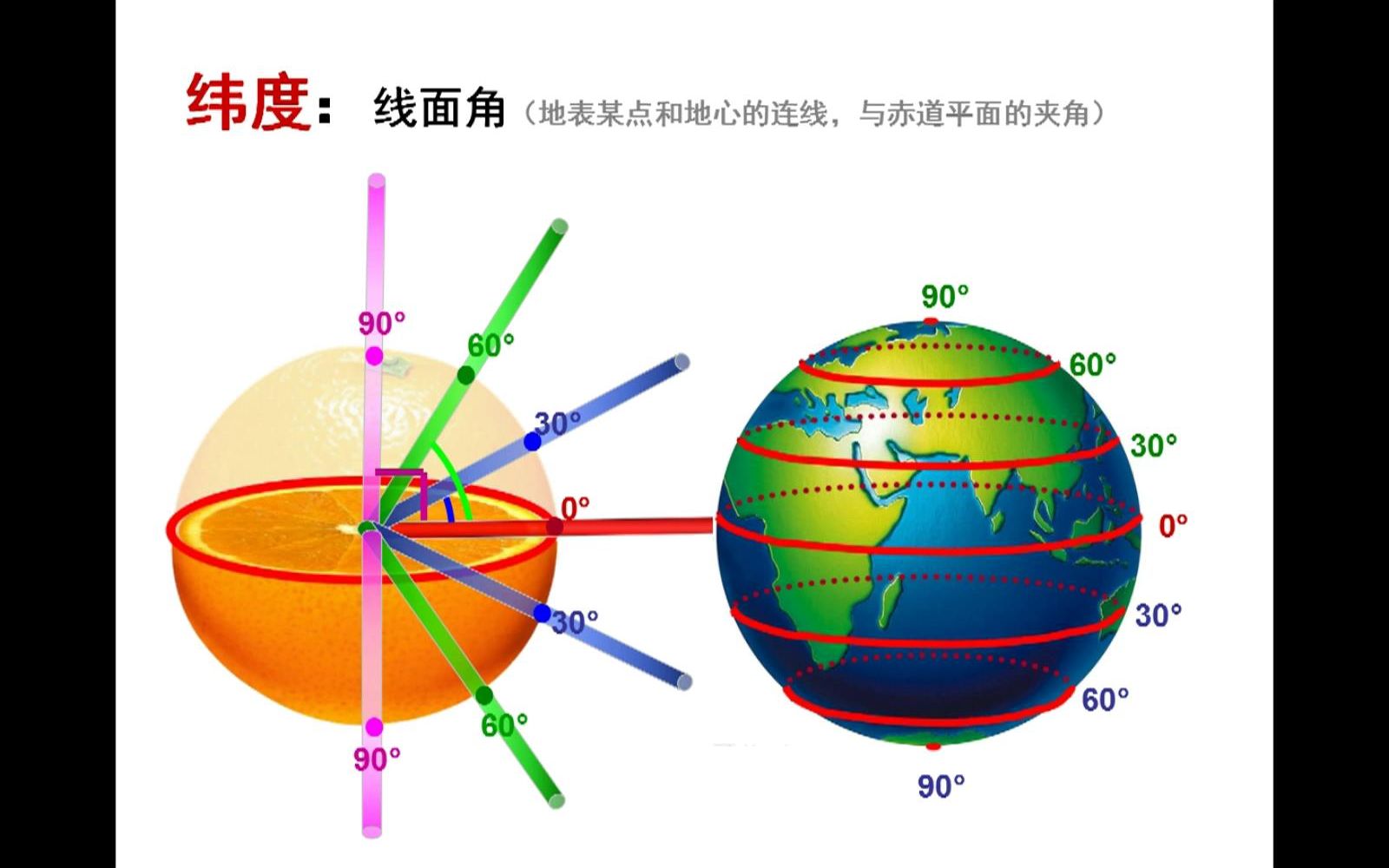 [图]西瓜橙子、经纬线、形状、长度、指示方向、相互关系，经纬度、标注起点、度数划分、符号、半球划分，经纬网（12分）