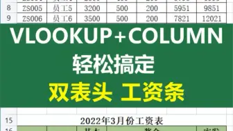 VLOOKUP+COLUMN 轻松搞定  双表头工资条