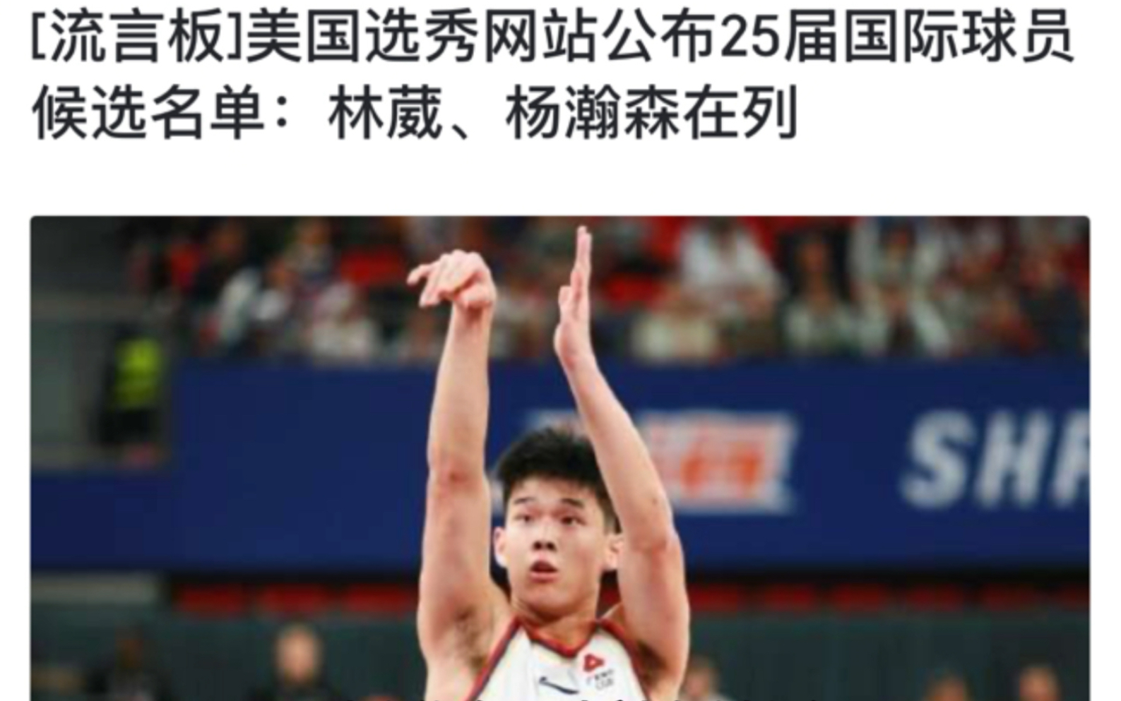 连续两次无缘U28男篮集训队的林葳入选了明年的NBA选秀大会候选名单!不禁令人产生疑问,到底是咋们男篮集训队门槛太高,还是NBA门槛太低了!哔...