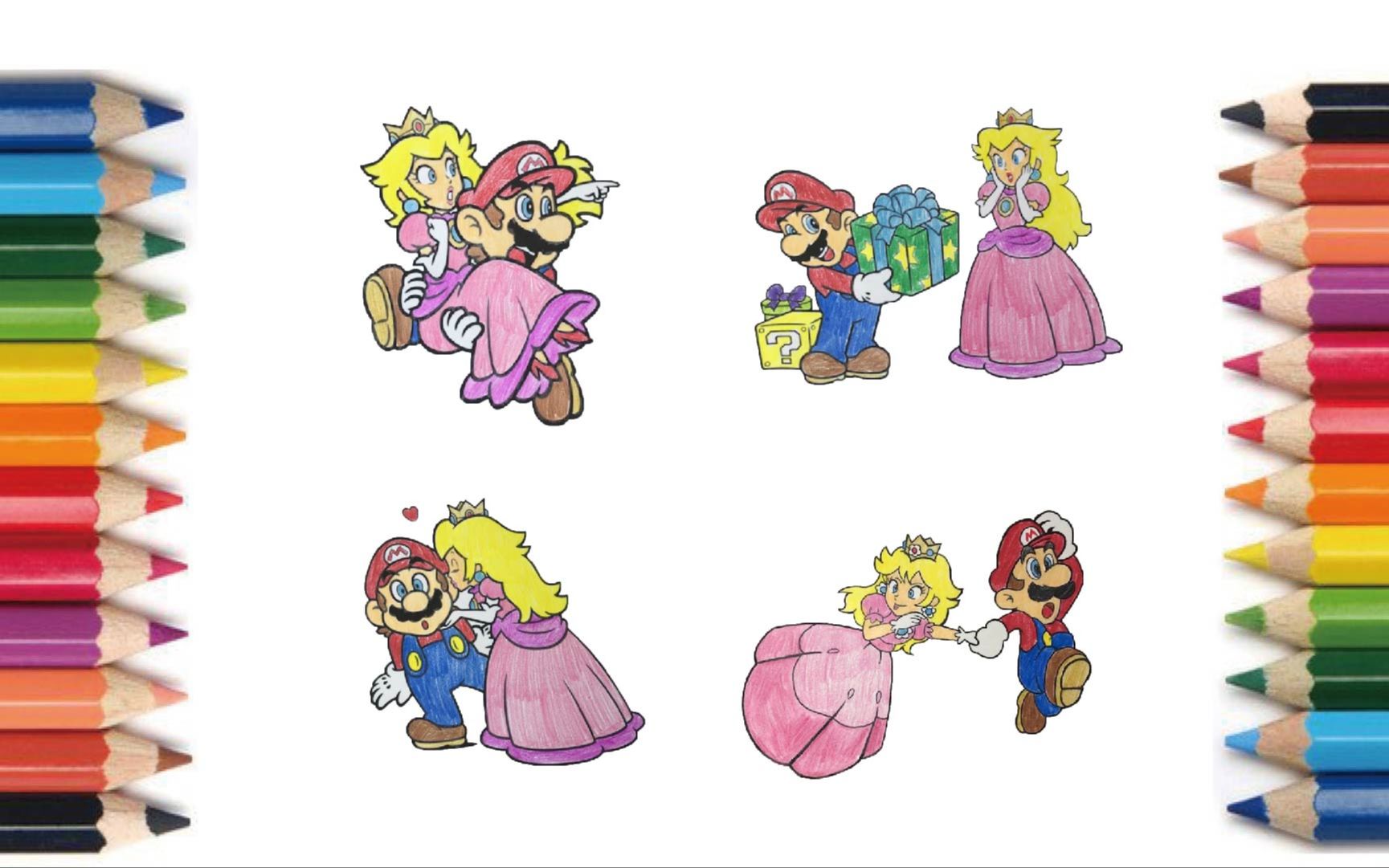 【coloring】mario and princess peach 【塗り絵】マリオとピーチ姫