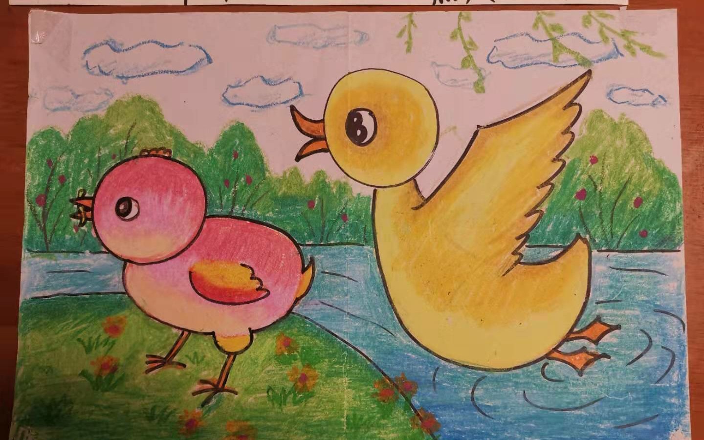 小鸭画枫叶小鸡画什么图片
