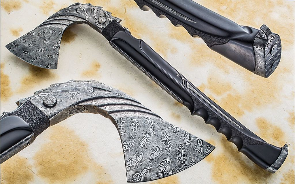 达尼鲁克 雕刻乌木手柄 维京风格 大马士革战斧