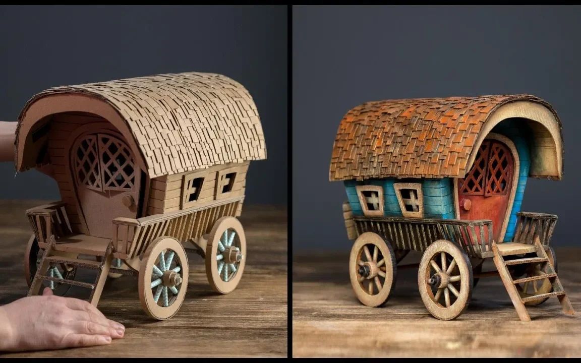 【佳作欣赏】用硬纸板制作马车模型(油管搬砖)