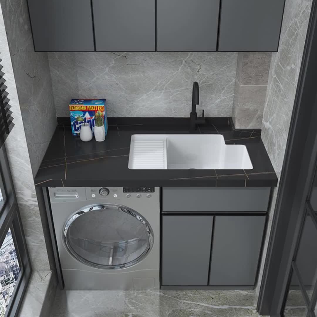 岩板台面洗衣机一体柜阳台定制切角洗衣槽洗漱台太空铝洗衣柜1479