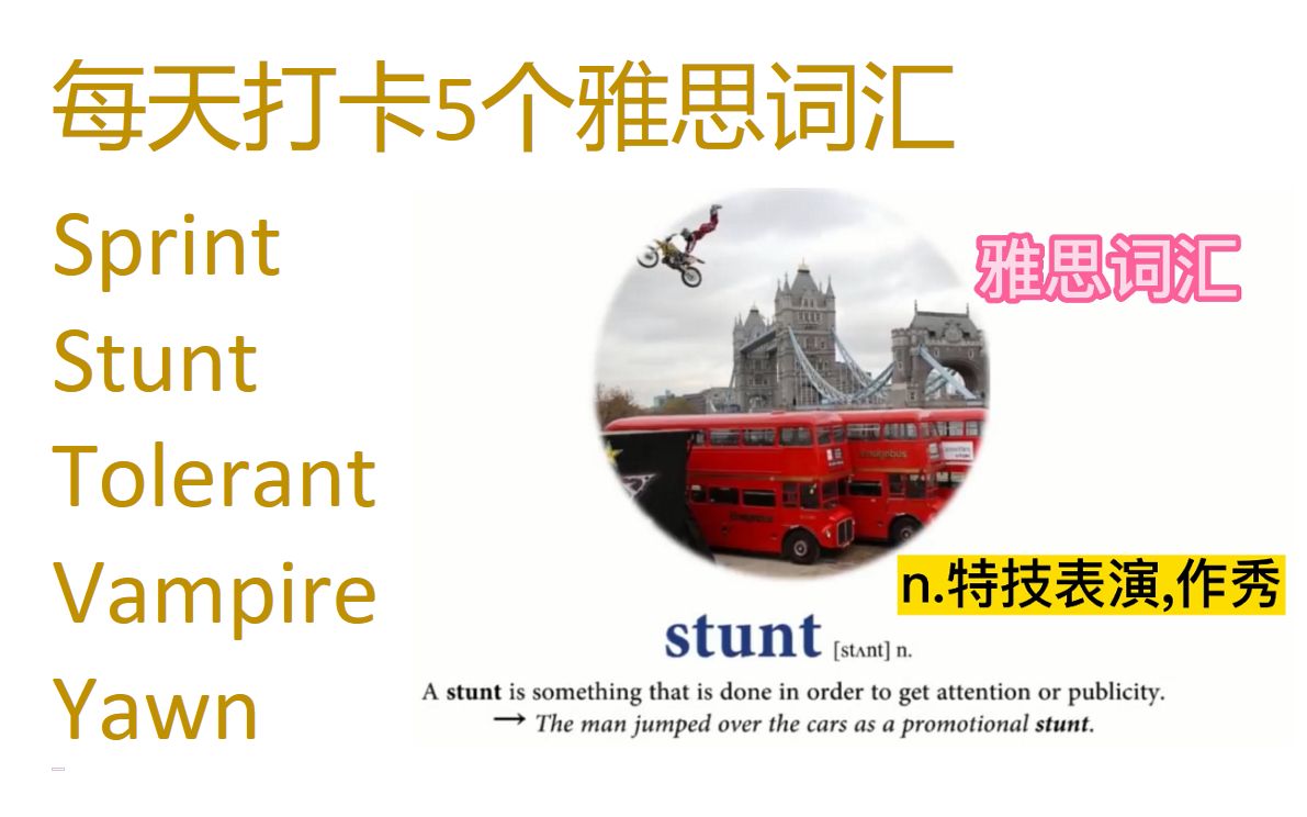 每天打卡5个雅思词汇sprint, stunt, tolerant, vampire, yawn哔哩哔哩bilibili