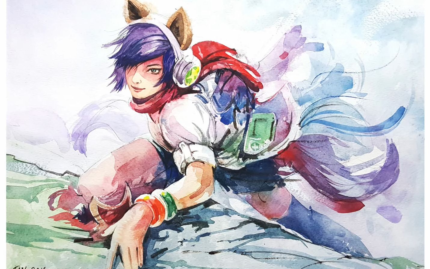 水彩画---英雄联盟 -- 阿狸  arcade ahri - league of legends