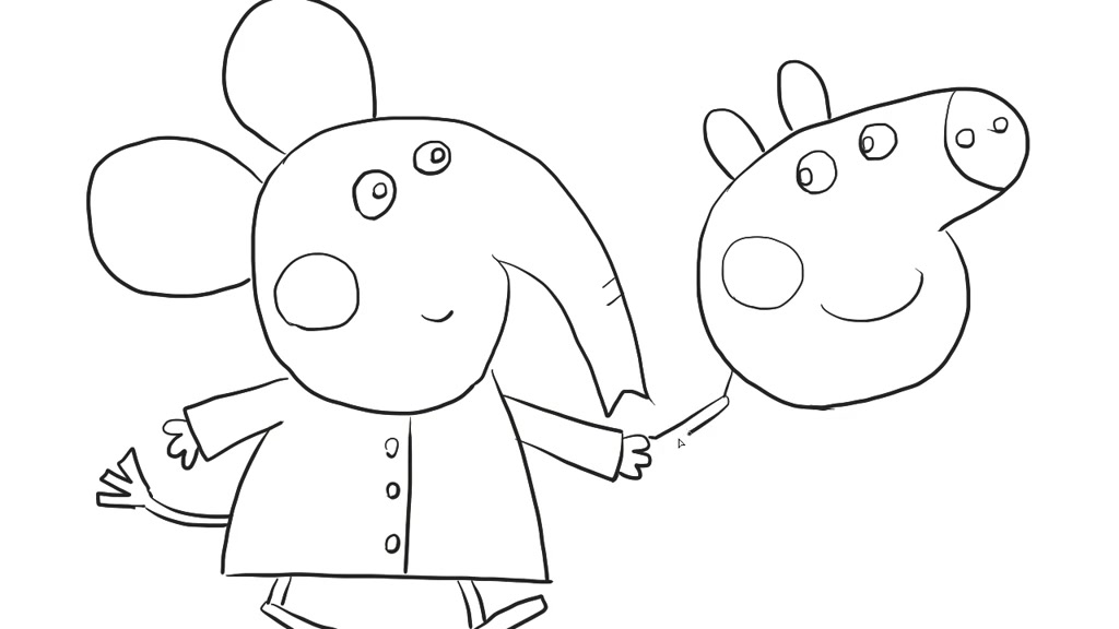 小猪佩奇与小象艾米丽手牵手儿童卡通简笔画