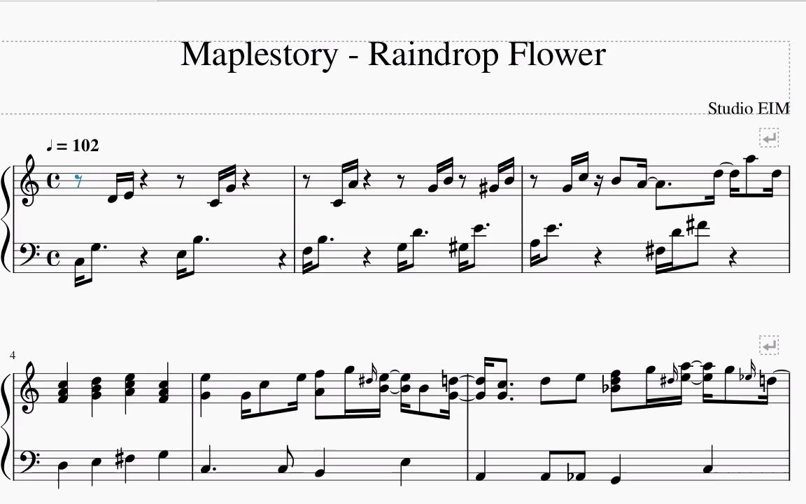 [图]【Musescore】【自用打谱】Raindrop Flower（冒险岛圣地西边BGM）