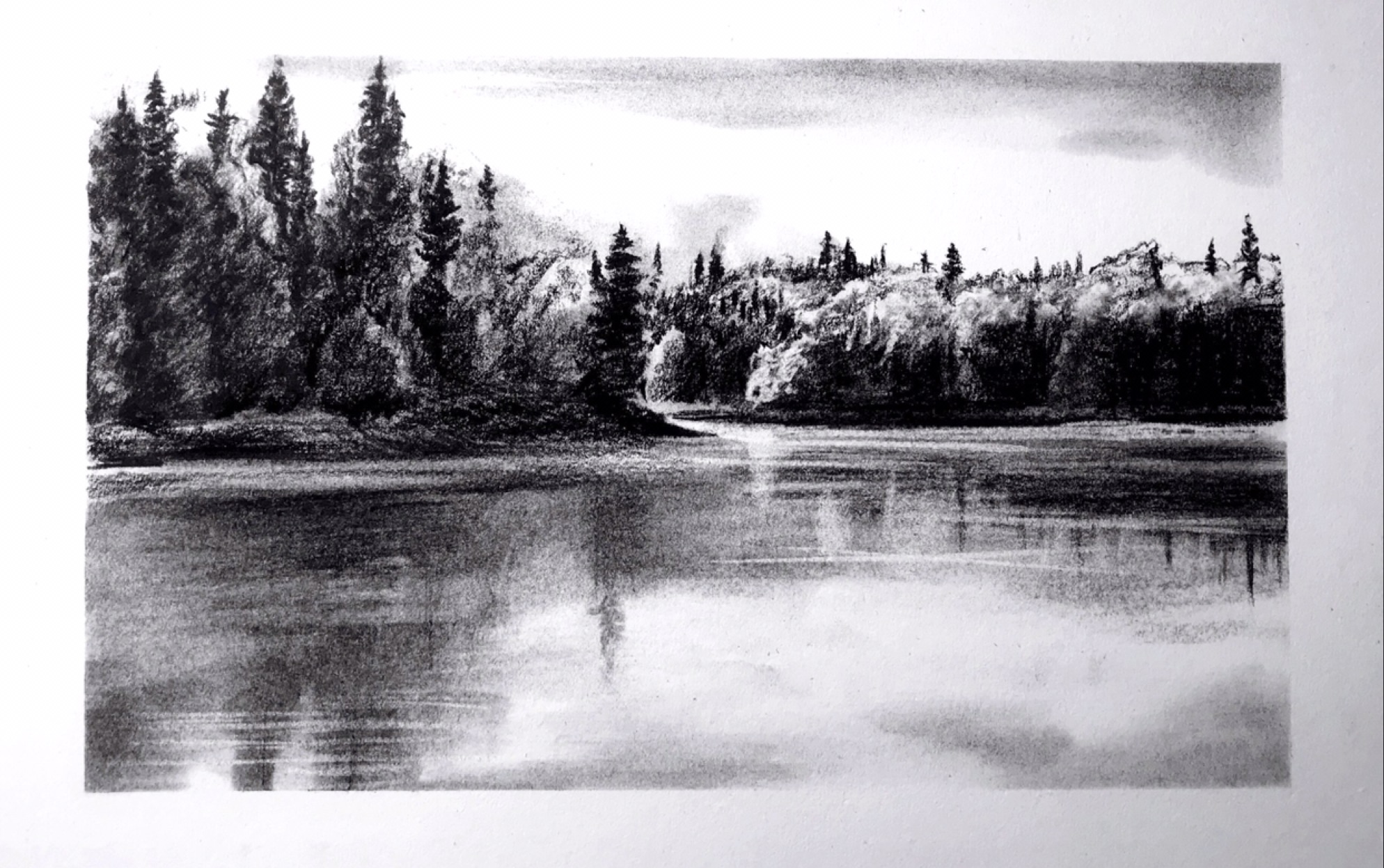 素描风景素描湖边树的画法