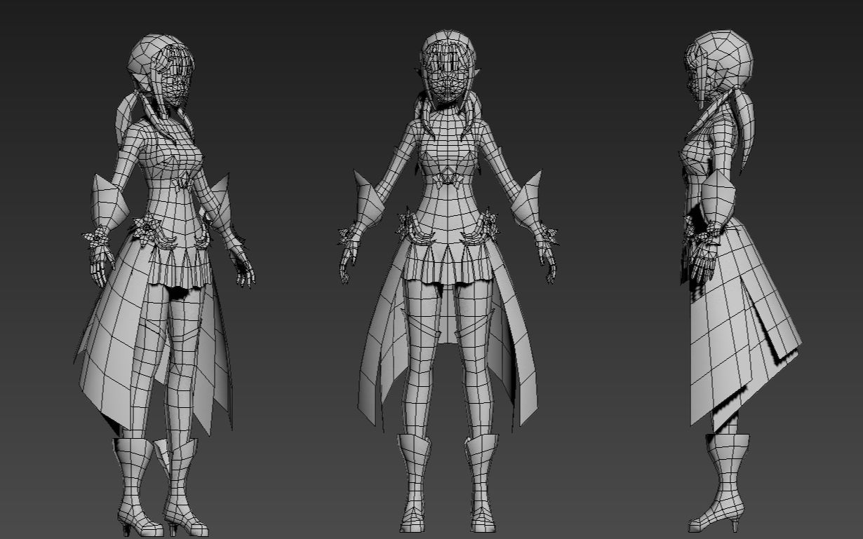 【3dmax建模】全身女性角色布线教学,人物形体调整技巧