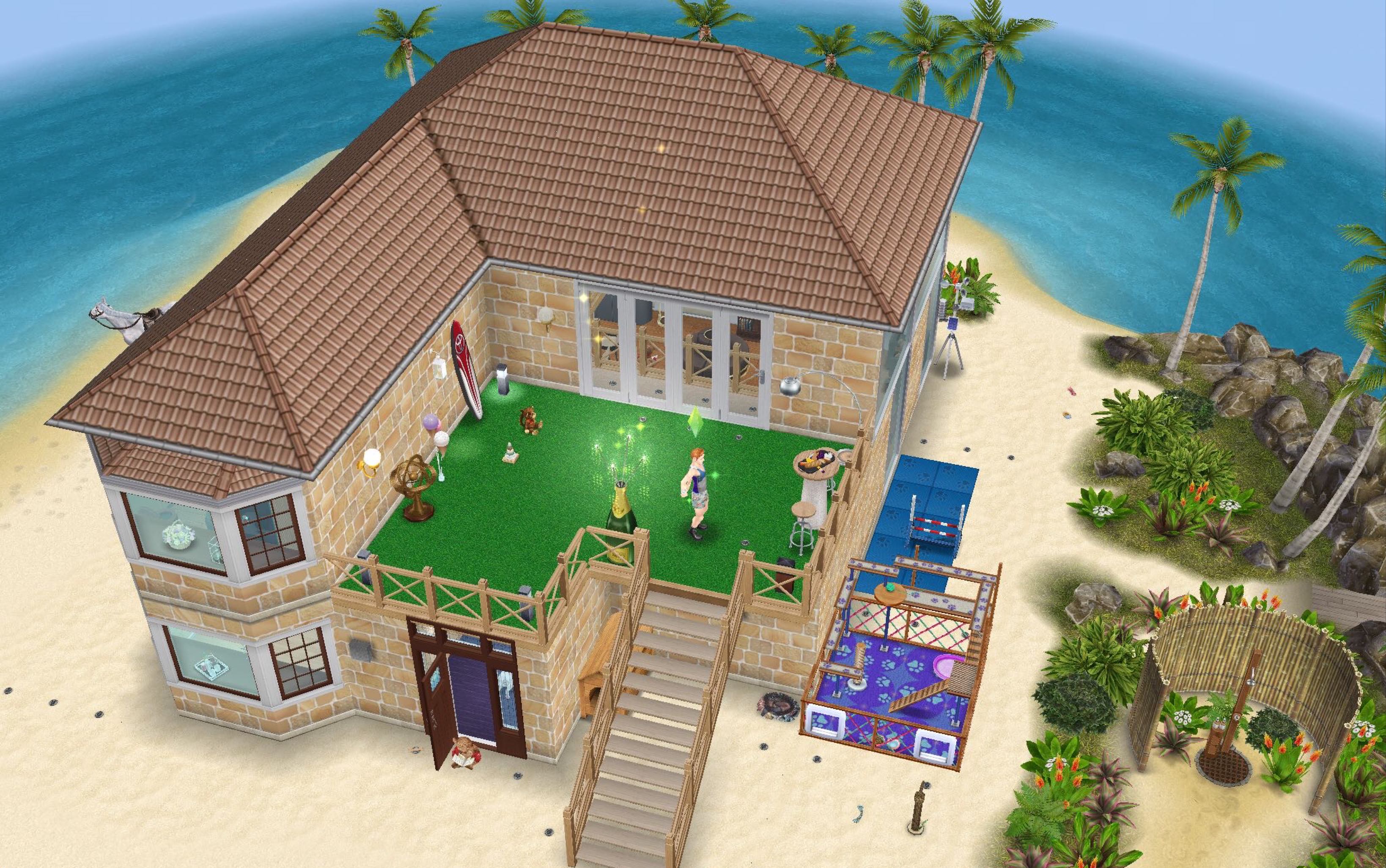 模拟人生畅玩版|sims freeplay 田园风海边小loft 透明窗户无敌海景