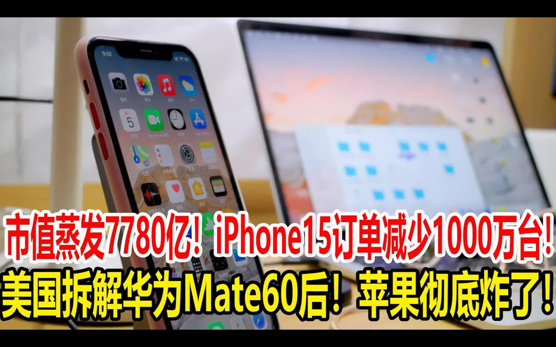 市值蒸发7780亿,iPhone15订单减少1000万台,美国拆解华为Mate60后,苹果彻底炸了哔哩哔哩bilibili