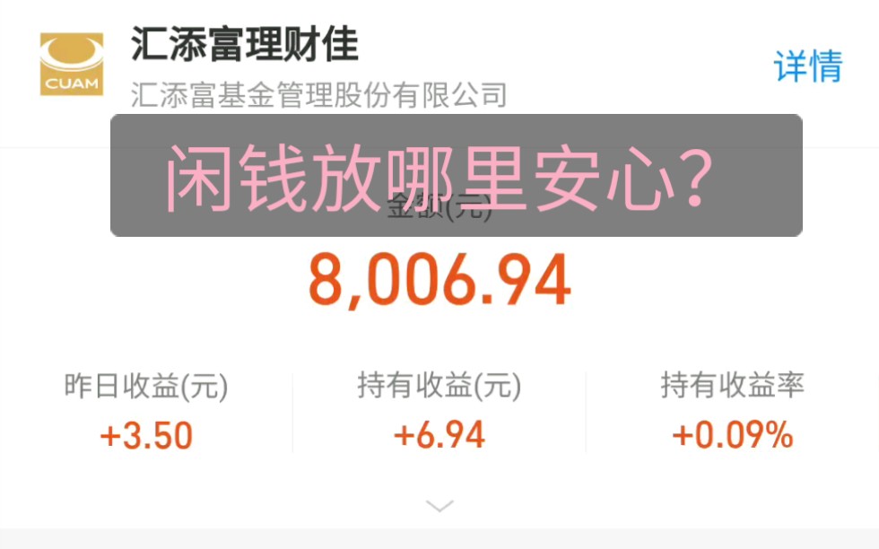 每日一基/汇添富理财佳 货币+债券组合打法,年化收益4.4%,干翻同类型基金.稳稳的幸福,灵活进出方便,闲钱最佳存放地.哔哩哔哩bilibili