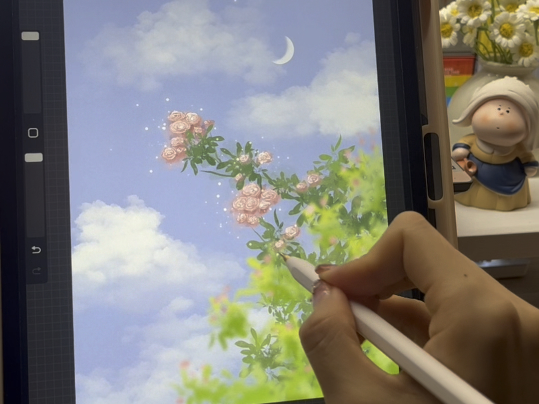 ipad 绘画过程 今天画的是月夜下的玫瑰,快艾特朋友一起来画吧～参考