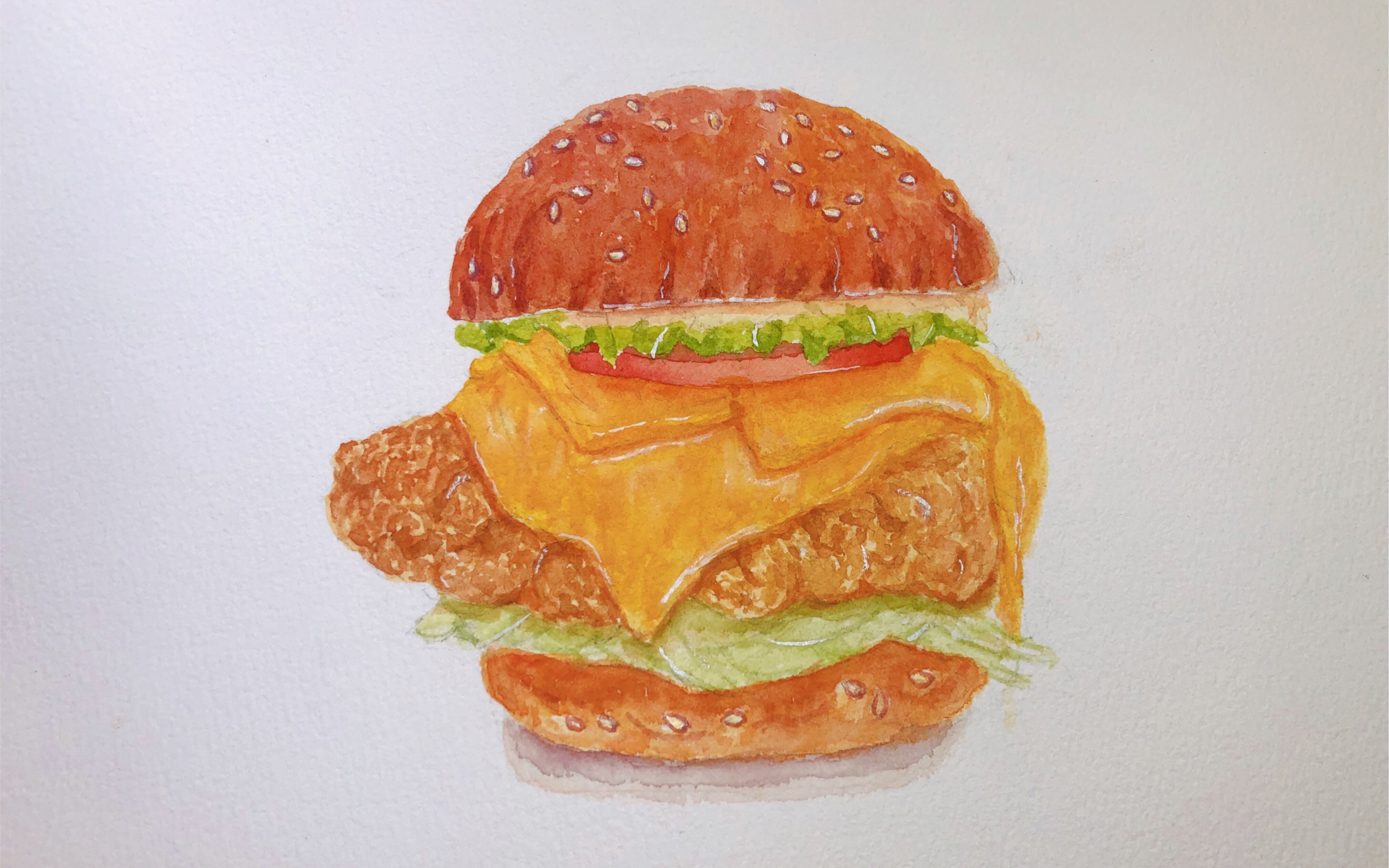 【水彩美食】手绘芝士汉堡 by荏蓝_v