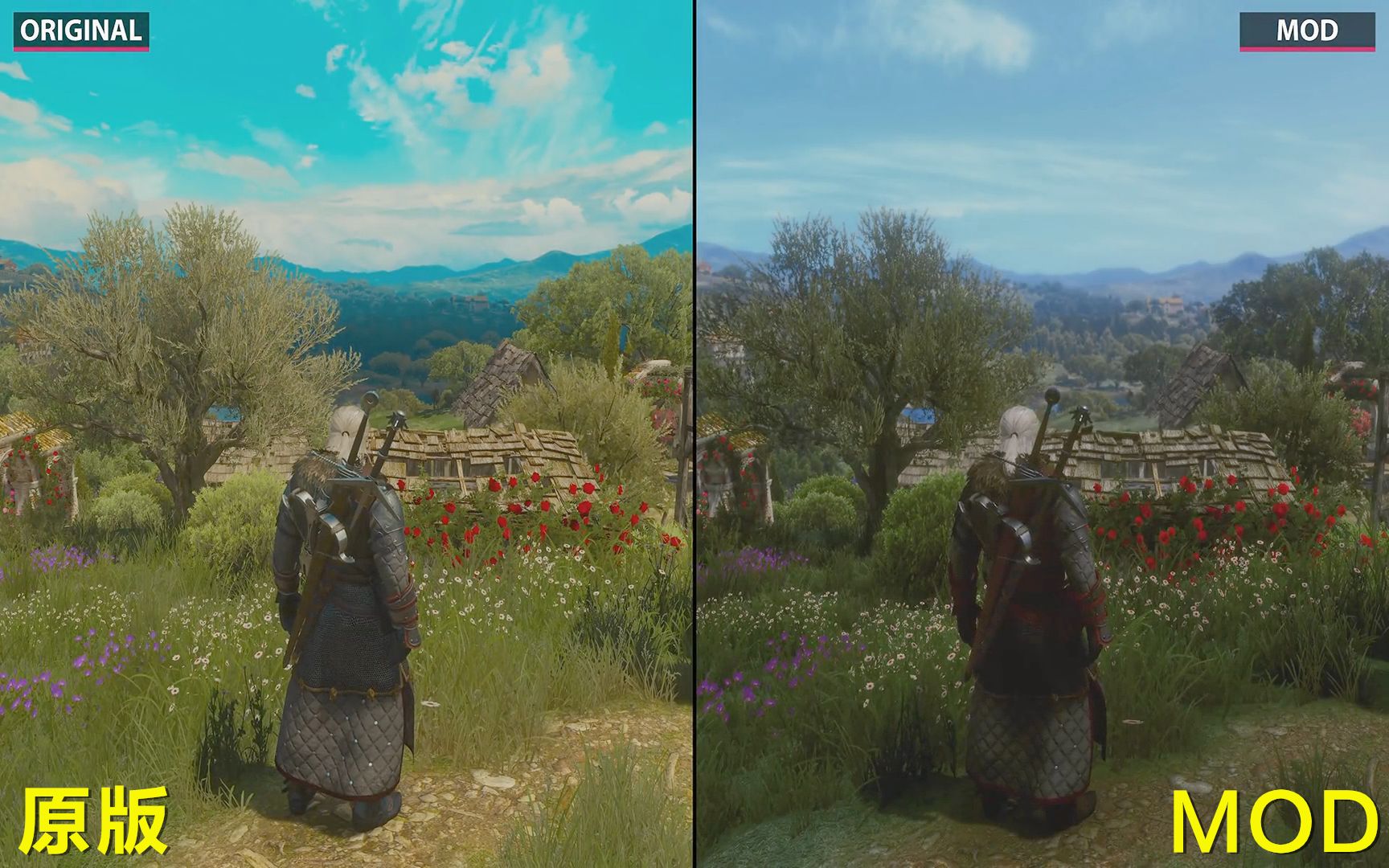 [图]【巫师3】民间超高清材质重制MOD画质 对比 原版画质 - Witcher 3 HD Reworked Project