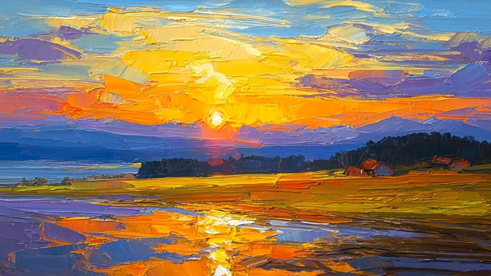 印象派油画《沉溺的幻光》