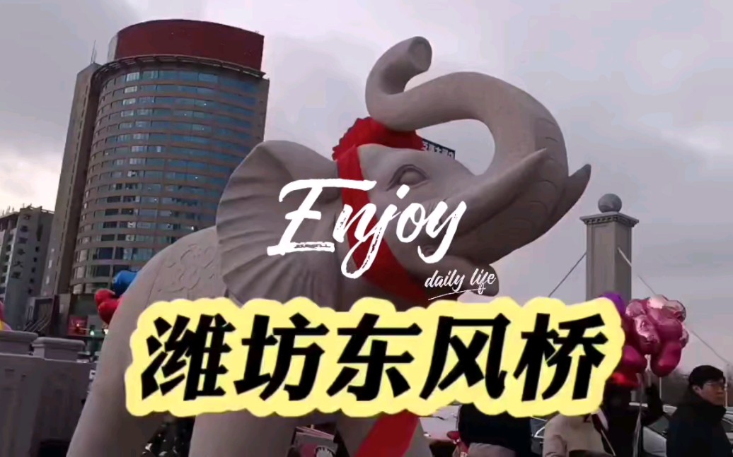 2023年最后一天看新完工的潍坊东风桥,方形的桥塔顶部有圆形的球,代表