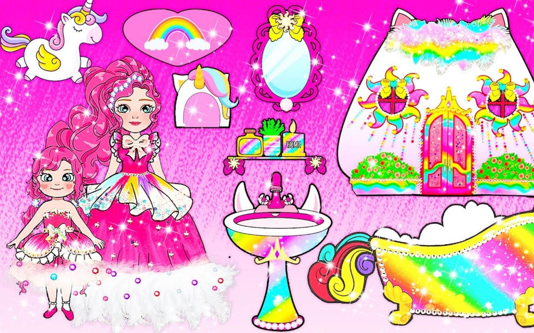 剪纸动画:打造超梦幻的粉色公主房间,还有彩虹颜色的浴缸呢!