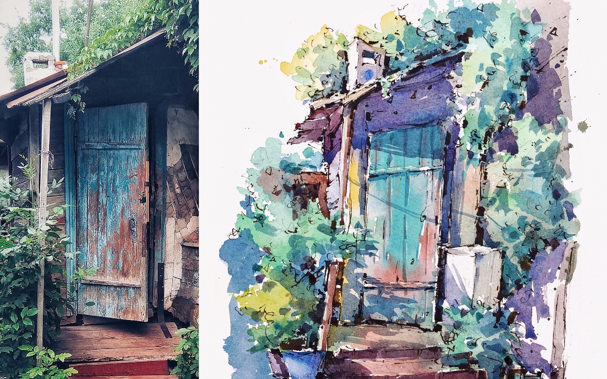 【凌峰钢笔淡彩】教你如何塑造光影 水彩教程