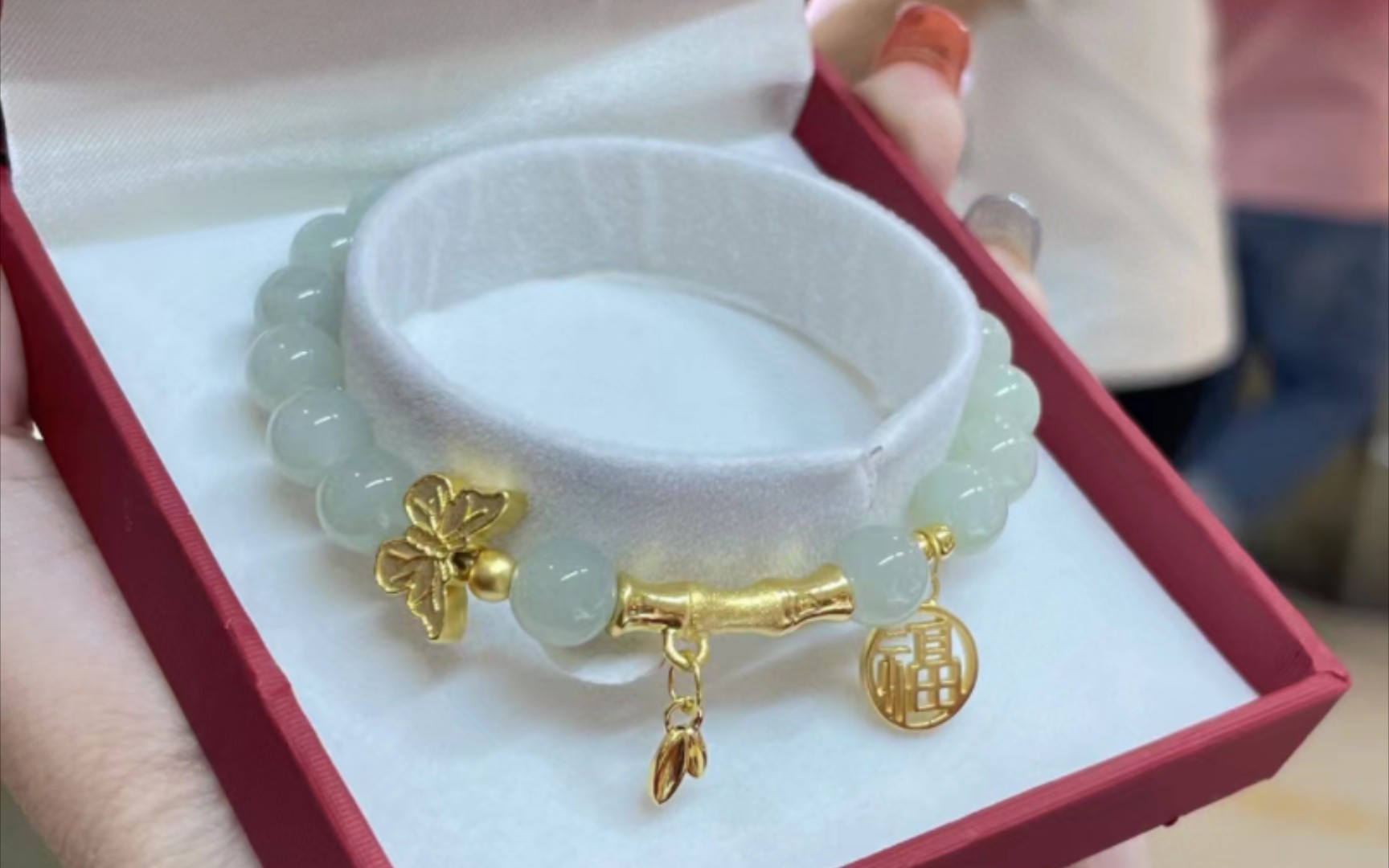 足金竹节福牌 蝴蝶03和田玉手串