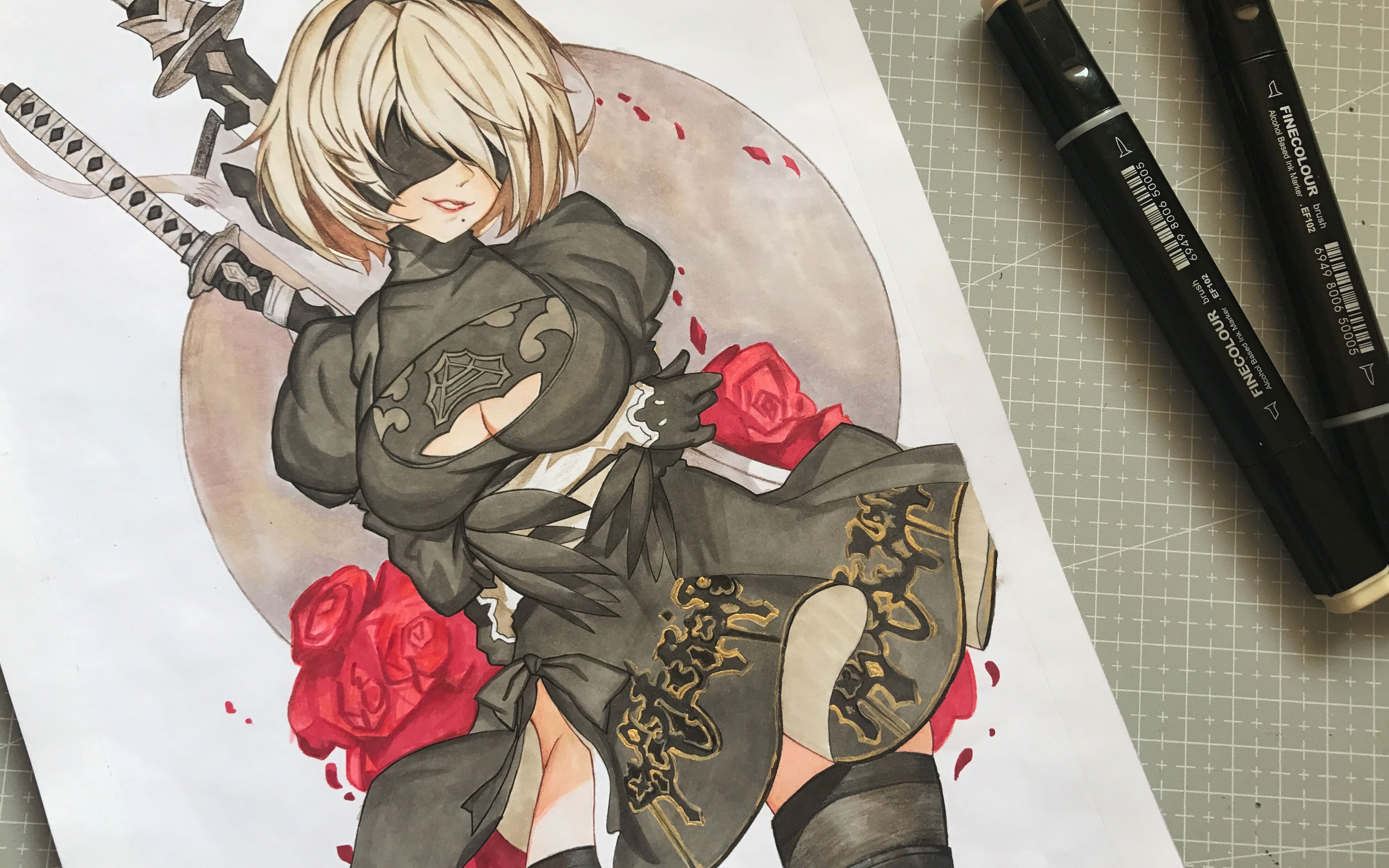 【马克笔手绘临摹】您的2b小姐姐已上线,请注意查收