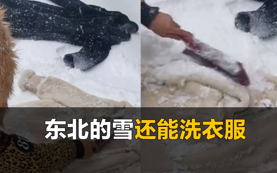 [图]东北人暴雪天，用雪刷洗貂皮大衣