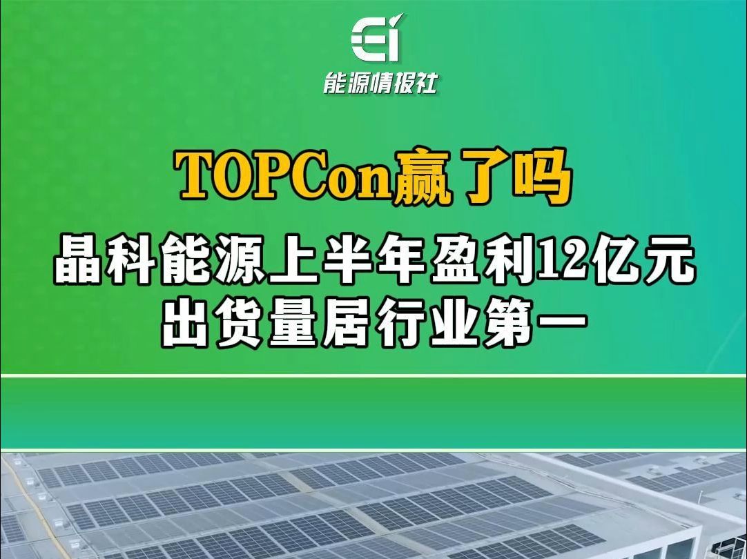 TOPCon赢了?晶科能源上半年盈利12亿,出货量第一哔哩哔哩bilibili