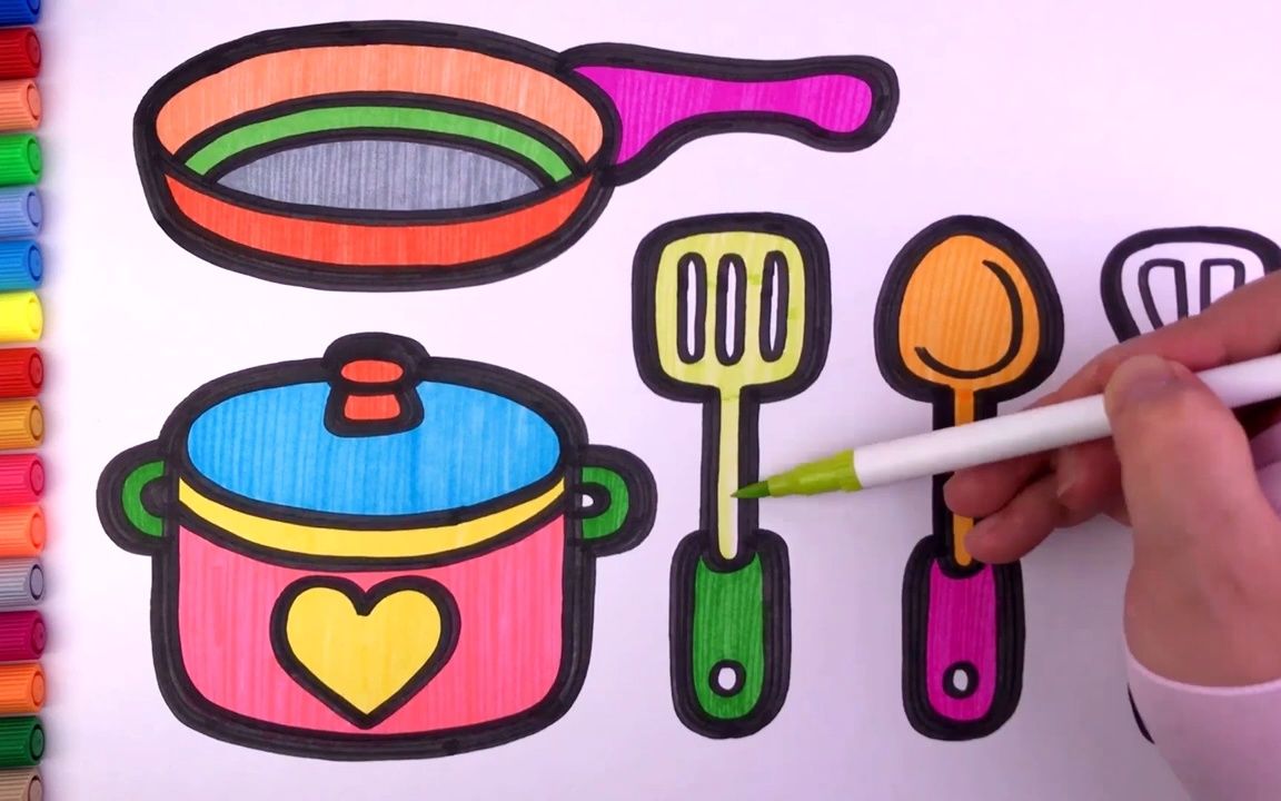 儿童简笔画教孩子画厨具锅铲子