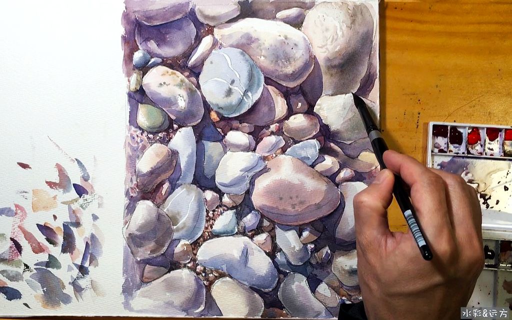 水彩画里的鹅卵石也很美.