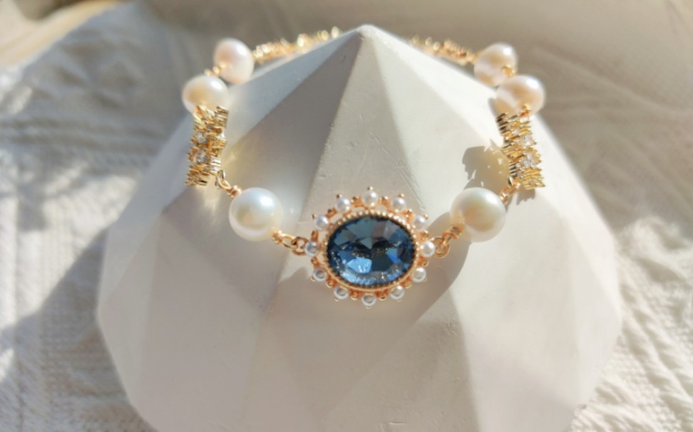 珠光宝气丨阳光下闪耀的蓝宝石珍珠手链