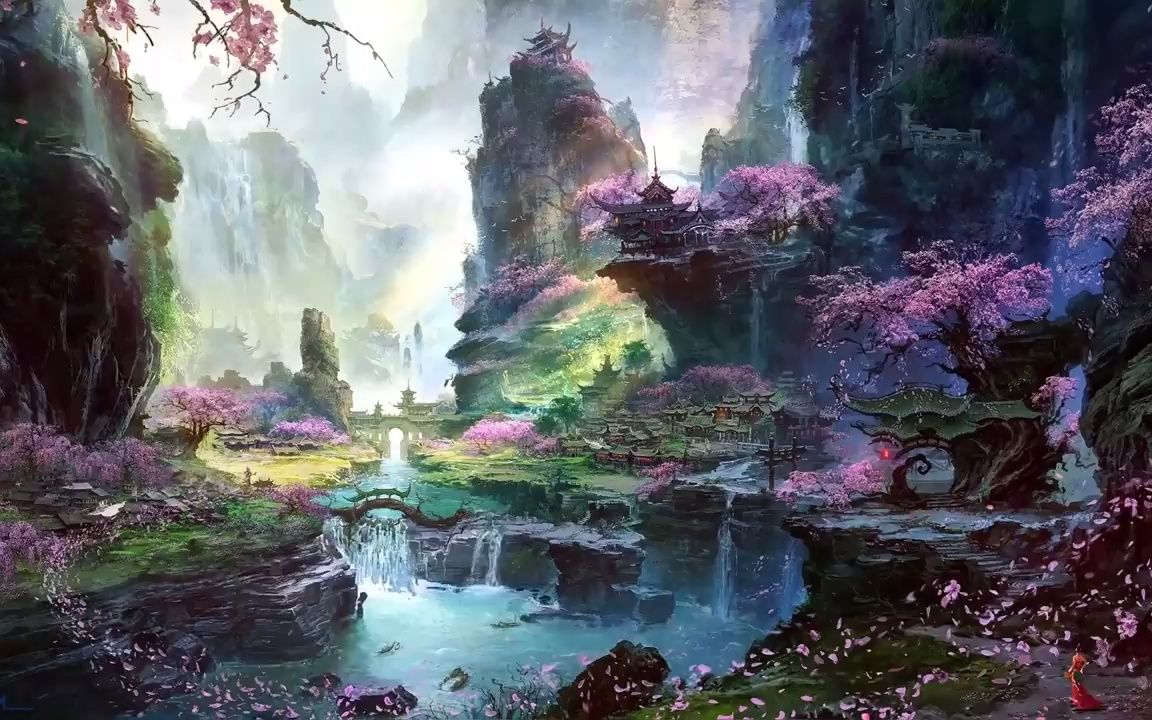 充满樱花的奇幻世界~美丽的背景[平静的音乐治愈的音乐]哔哩哔哩bilibili