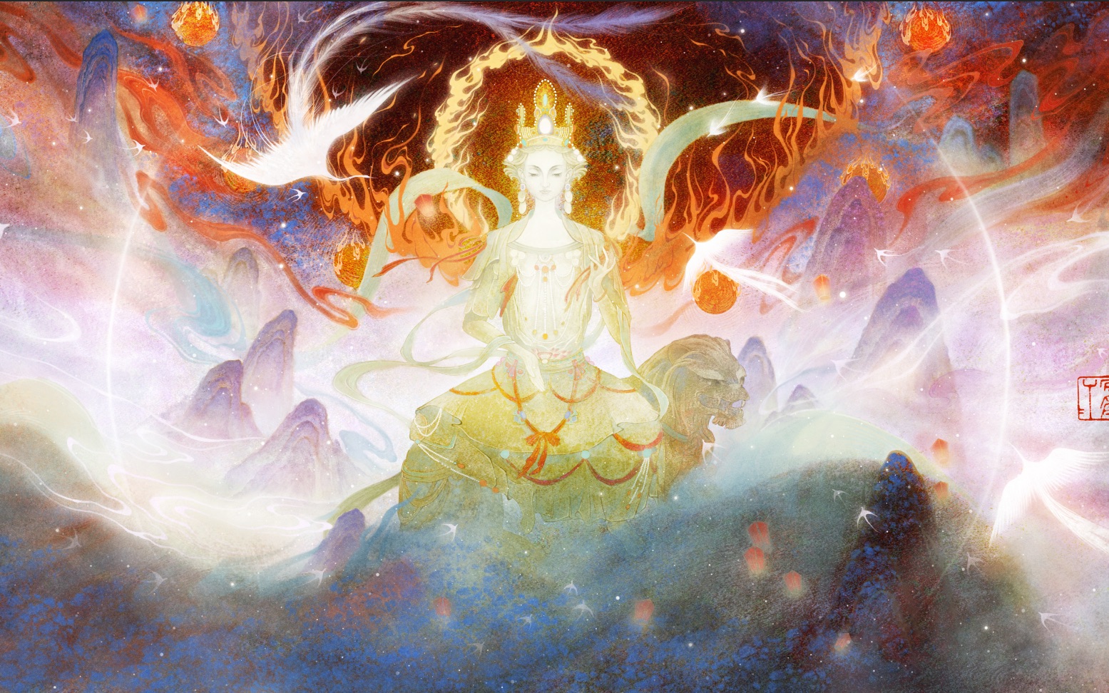 画了一幅文殊菩萨~逢考必过啊