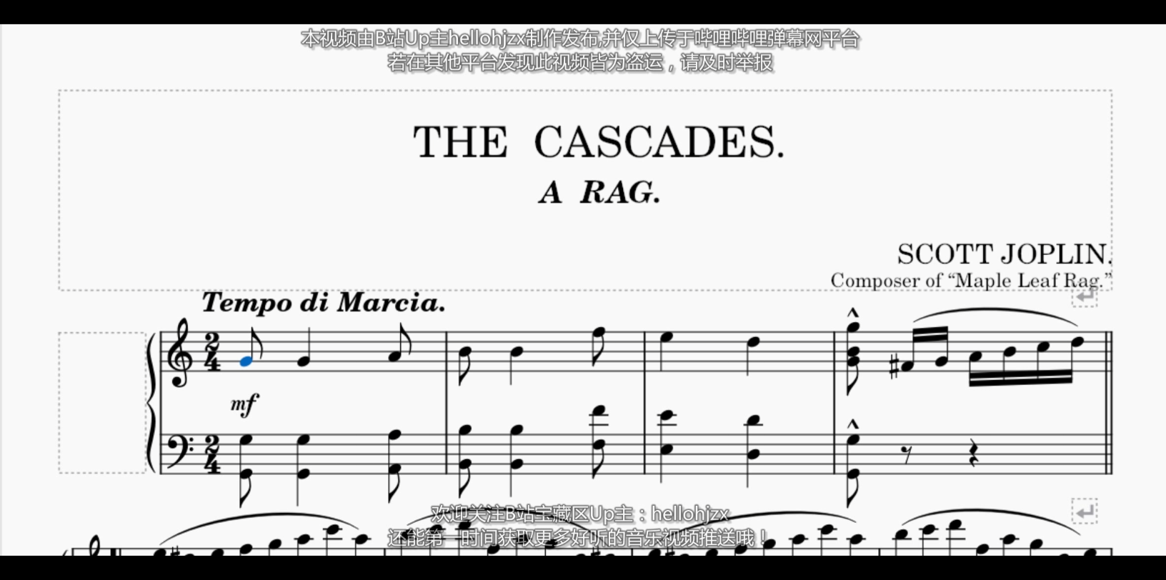 [图]乔普林：《小瀑布（雷格舞曲）》-Scott Joplin:The Cascades Rag（1904年出版的拉格泰姆代表作品）