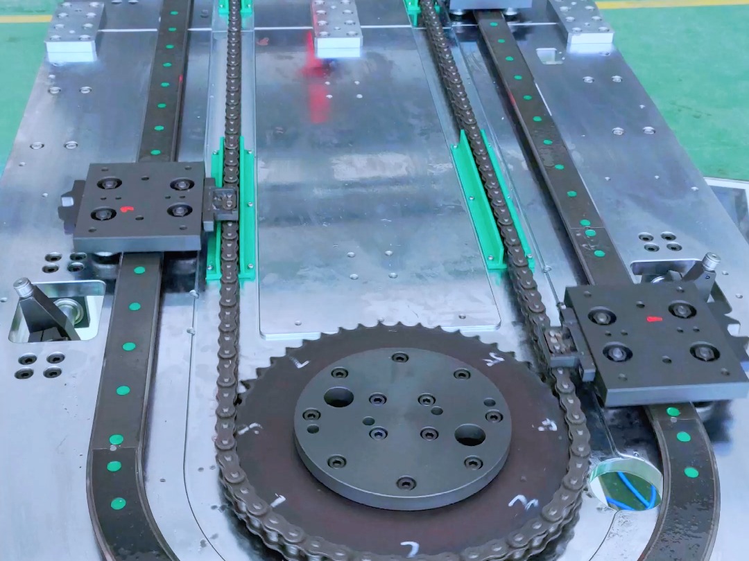 【振基自动化】6工位椭圆底板链条环形导轨输送线~轻载高速运转,高