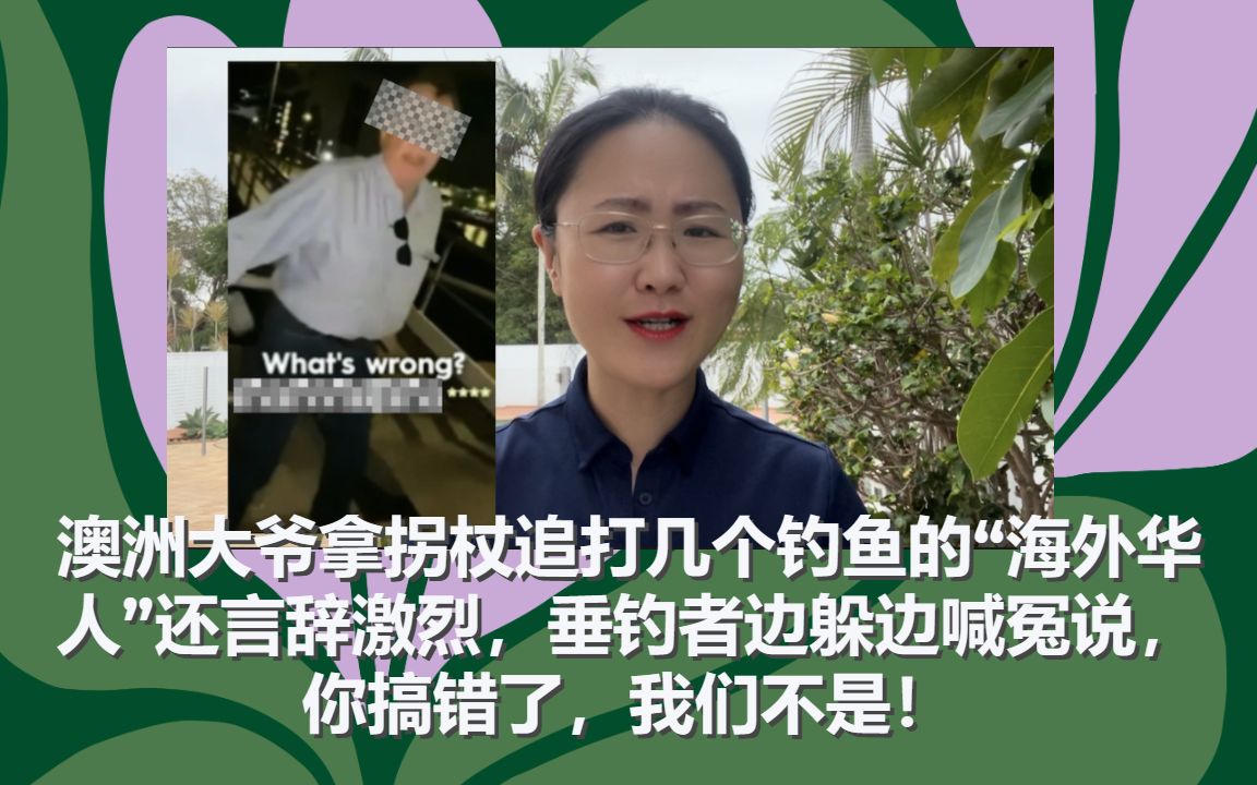 澳洲大爷拿拐杖追打几个钓鱼的“海外华人”还言辞激烈,垂钓者边躲边喊冤说,你搞错了,我们不是!哔哩哔哩bilibili