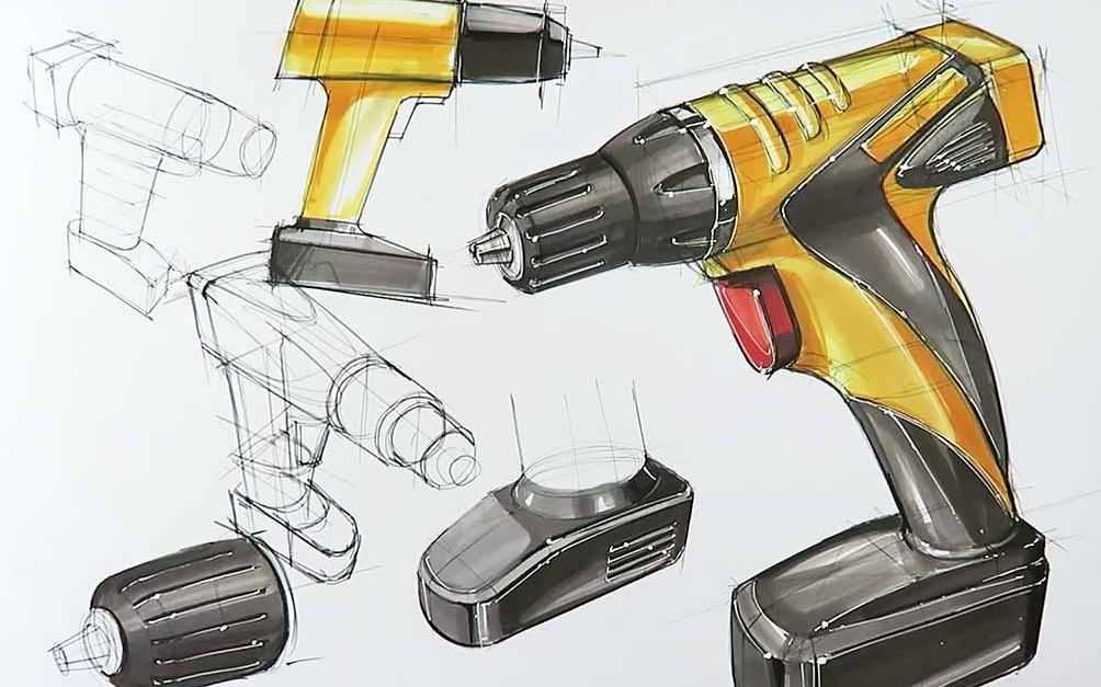 【工业设计手绘】电钻马克笔上色示范_哔哩哔哩 (゜-゜)つロ 干杯