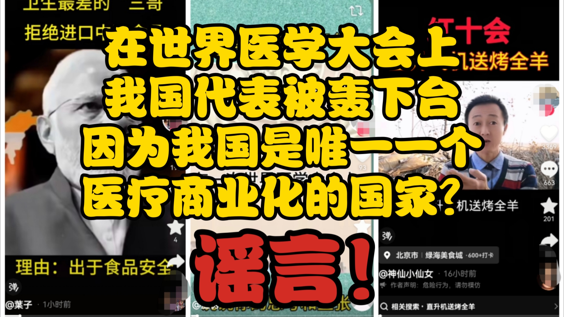 印度拒收我国食品证明我国食品不安全?我国代表在世界医学大会上被轰下台,因为只有我国医疗商业化?红十字会开直升机送烤全羊?都是老谣言!哔哩...