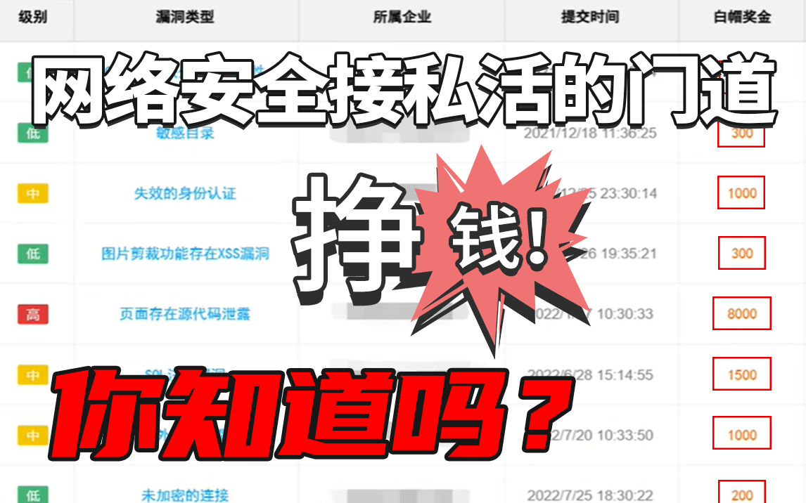 做网安接私活,有技术就有收入,兼职接单月入20000+!!让你体验下,每日入账三位数是什么感觉!!!哔哩哔哩bilibili