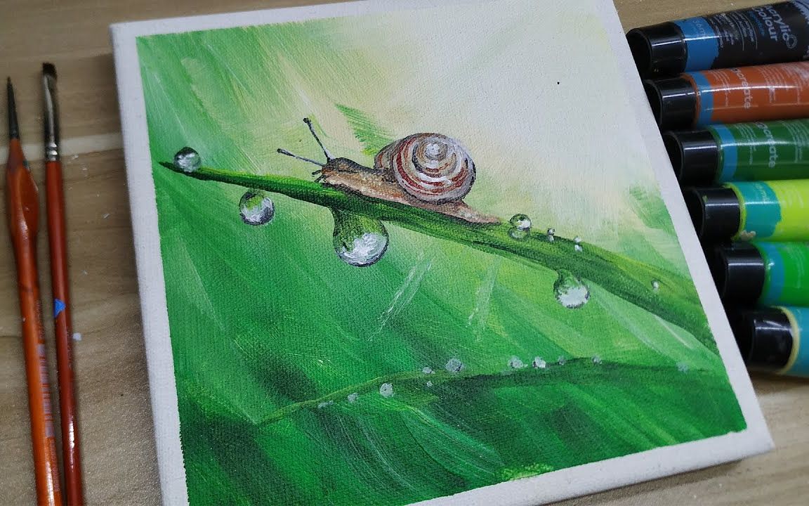 【丙烯画】【绘画教程】如何画蜗牛-how to paint a snail-easy