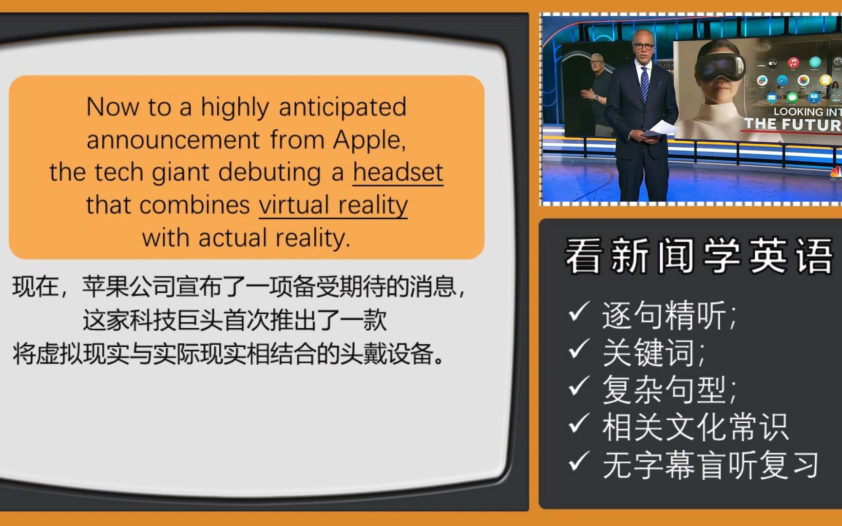 科技英语—VISION PRO, 苹果也踏足VR了?! 但是价格,真的!!(科技 时事热点 看新闻学英语 逐句学习 保姆级课程 手把手教你学英文)哔哩哔哩...